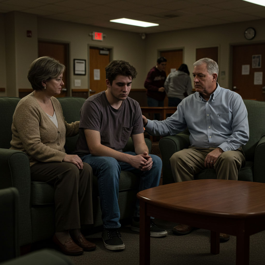 family with autistic son at group home
